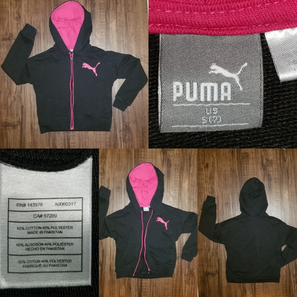 Little Girls black and pink Puma zip-up hoodie